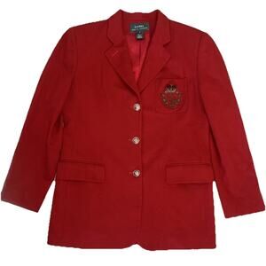 Ralph Lauren 12 CREST Red Designer Long Women’s Vintage Jacket Blazer